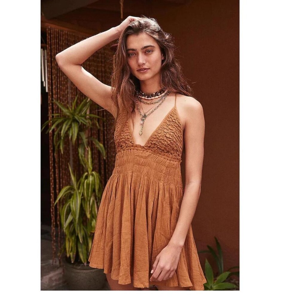 NWOT. Free People Orange/Rust Mini Dress. Size L